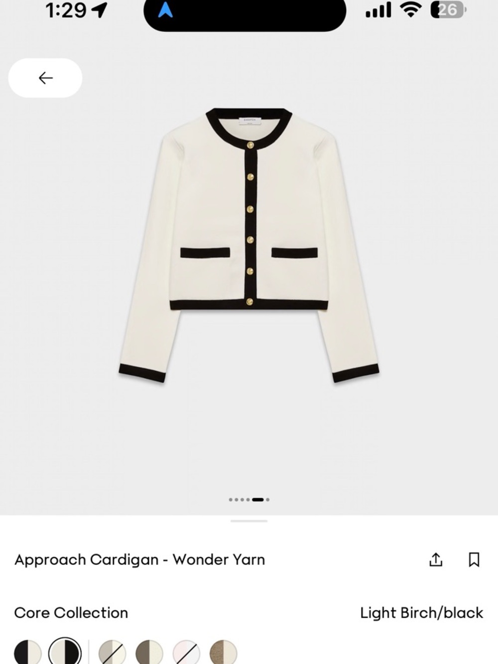 Aritzia two-tone cream cardigan with black trim